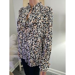 Maeve Anthropologie Animal Print Ruffles Top Blouse